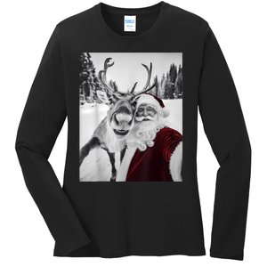 Reindeer Selfie Christmas Party Selfie Funny Reindeer Xmas Ladies Long Sleeve Shirt