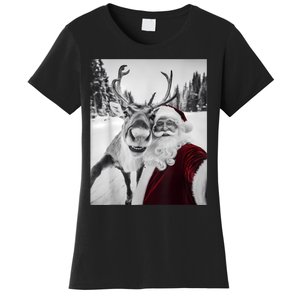 Reindeer Selfie Christmas Party Selfie Funny Reindeer Xmas Women's T-Shirt