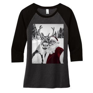 Reindeer Selfie Christmas Party Selfie Funny Reindeer Xmas Women's Tri-Blend 3/4-Sleeve Raglan Shirt