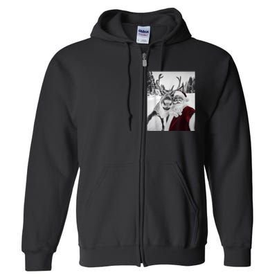 Reindeer Selfie Christmas Party Selfie Funny Reindeer Xmas Full Zip Hoodie