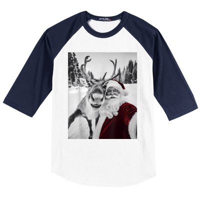 Reindeer Selfie Christmas Party Selfie Funny Reindeer Xmas Baseball Sleeve Shirt