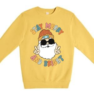 Retro Santa Claus Stay Merry And Bright Groovy Christmas Gift Premium Crewneck Sweatshirt