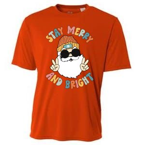 Retro Santa Claus Stay Merry And Bright Groovy Christmas Gift Cooling Performance Crew T-Shirt