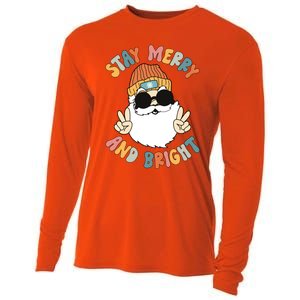 Retro Santa Claus Stay Merry And Bright Groovy Christmas Gift Cooling Performance Long Sleeve Crew