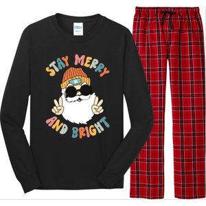 Retro Santa Claus Stay Merry And Bright Groovy Christmas Gift Long Sleeve Pajama Set