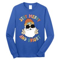 Retro Santa Claus Stay Merry And Bright Groovy Christmas Gift Long Sleeve Shirt