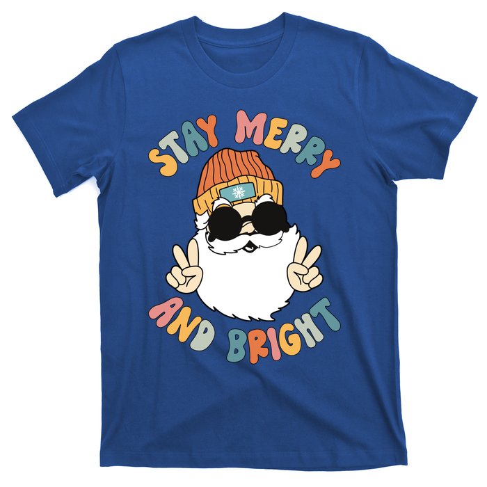 Retro Santa Claus Stay Merry And Bright Groovy Christmas Gift T-Shirt