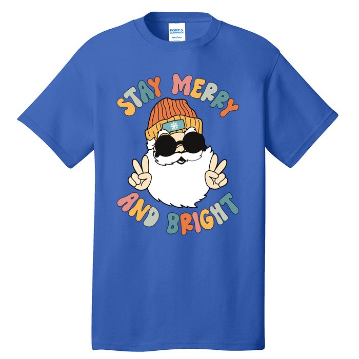 Retro Santa Claus Stay Merry And Bright Groovy Christmas Gift Tall T-Shirt