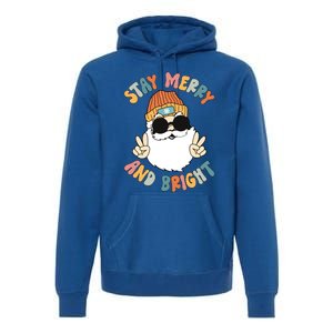 Retro Santa Claus Stay Merry And Bright Groovy Christmas Gift Premium Hoodie