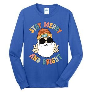 Retro Santa Claus Stay Merry And Bright Groovy Christmas Gift Tall Long Sleeve T-Shirt