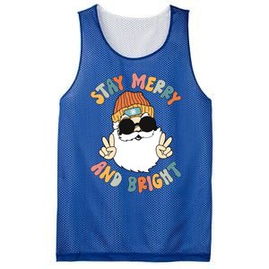 Retro Santa Claus Stay Merry And Bright Groovy Christmas Gift Mesh Reversible Basketball Jersey Tank