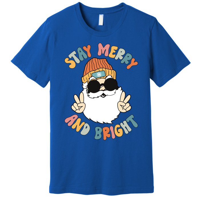 Retro Santa Claus Stay Merry And Bright Groovy Christmas Gift Premium T-Shirt