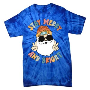 Retro Santa Claus Stay Merry And Bright Groovy Christmas Gift Tie-Dye T-Shirt