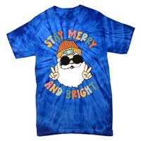 Retro Santa Claus Stay Merry And Bright Groovy Christmas Gift Tie-Dye T-Shirt