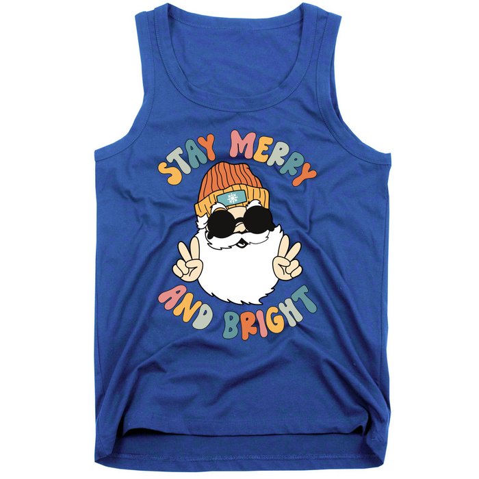 Retro Santa Claus Stay Merry And Bright Groovy Christmas Gift Tank Top