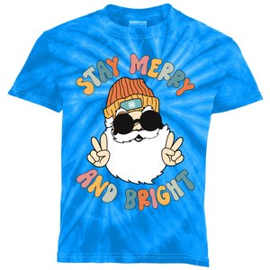 Retro Santa Claus Stay Merry And Bright Groovy Christmas Gift Kids Tie-Dye T-Shirt