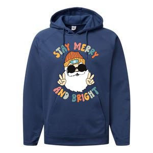 Retro Santa Claus Stay Merry And Bright Groovy Christmas Gift Performance Fleece Hoodie