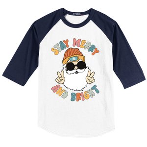 Retro Santa Claus Stay Merry And Bright Groovy Christmas Gift Baseball Sleeve Shirt