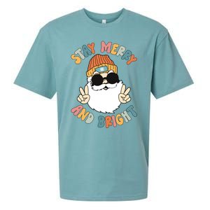 Retro Santa Claus Stay Merry And Bright Groovy Christmas Gift Sueded Cloud Jersey T-Shirt