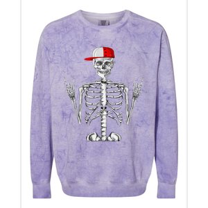 Rocker Skeleton Cap Cool Halloween Punk Rock Colorblast Crewneck Sweatshirt