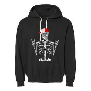 Rocker Skeleton Cap Cool Halloween Punk Rock Garment-Dyed Fleece Hoodie