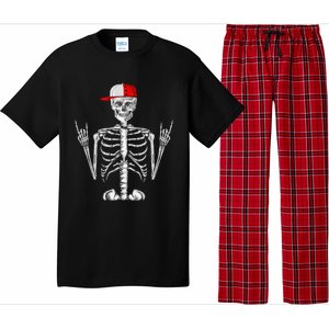 Rocker Skeleton Cap Cool Halloween Punk Rock Pajama Set