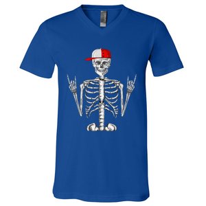 Rocker Skeleton Cap Cool Halloween Punk Rock V-Neck T-Shirt