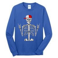 Rocker Skeleton Cap Cool Halloween Punk Rock Tall Long Sleeve T-Shirt