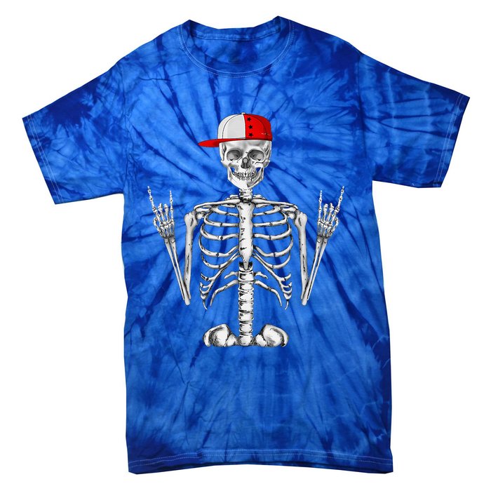 Rocker Skeleton Cap Cool Halloween Punk Rock Tie-Dye T-Shirt