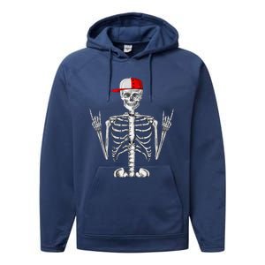 Rocker Skeleton Cap Cool Halloween Punk Rock Performance Fleece Hoodie