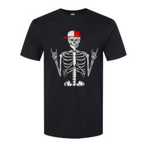 Rocker Skeleton Cap Cool Halloween Punk Rock Softstyle CVC T-Shirt