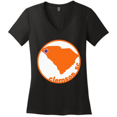 Retro South Carolina City Of Clemson Women's V-Neck T-Shirt