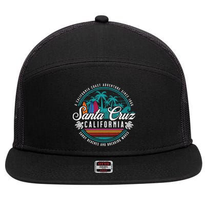 Retro Santa Cruz California Sandy Beaches Breaking Waves Gift 7 Panel Mesh Trucker Snapback Hat