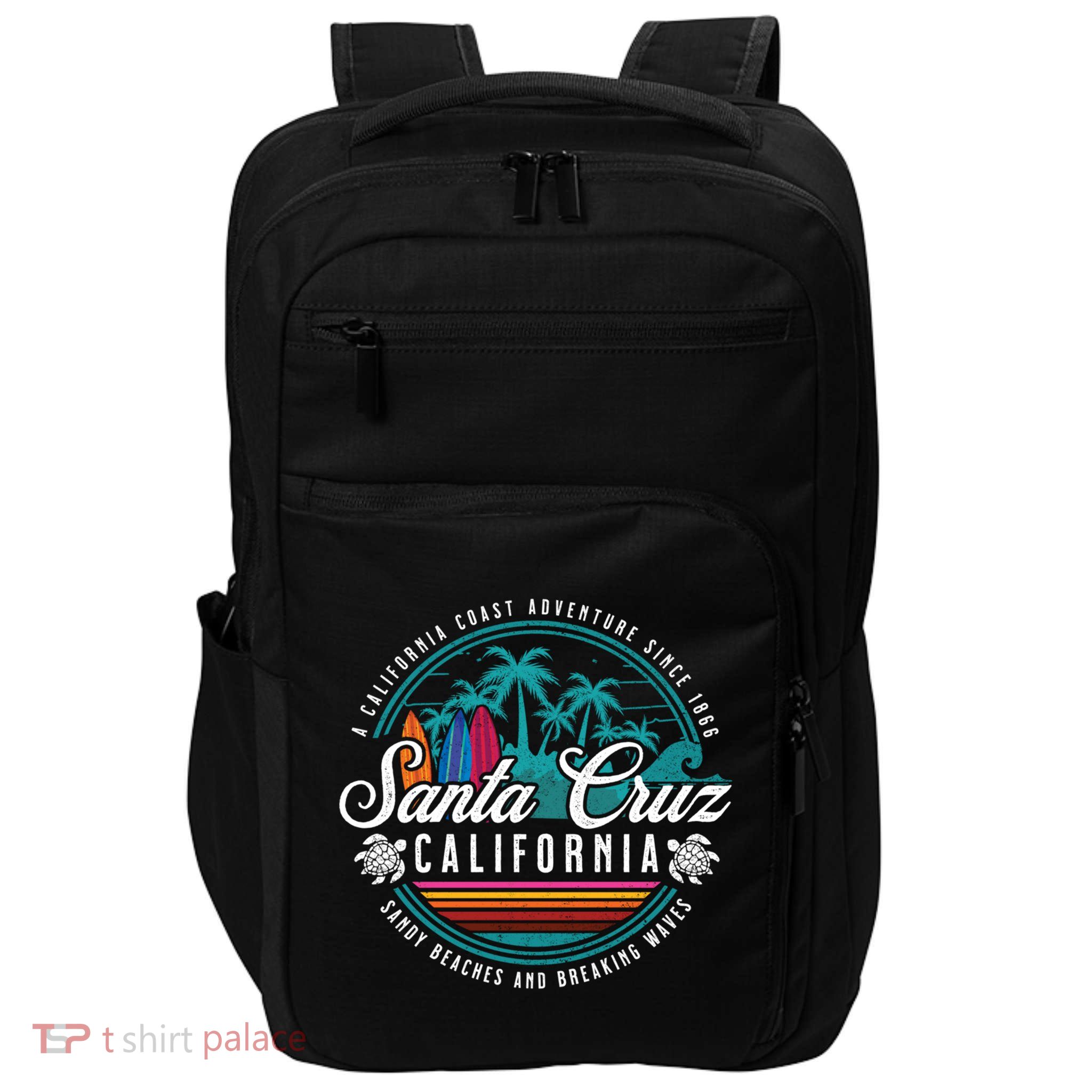 Retro Santa Cruz California Sandy Beaches Breaking Waves Gift Impact Tech Backpack