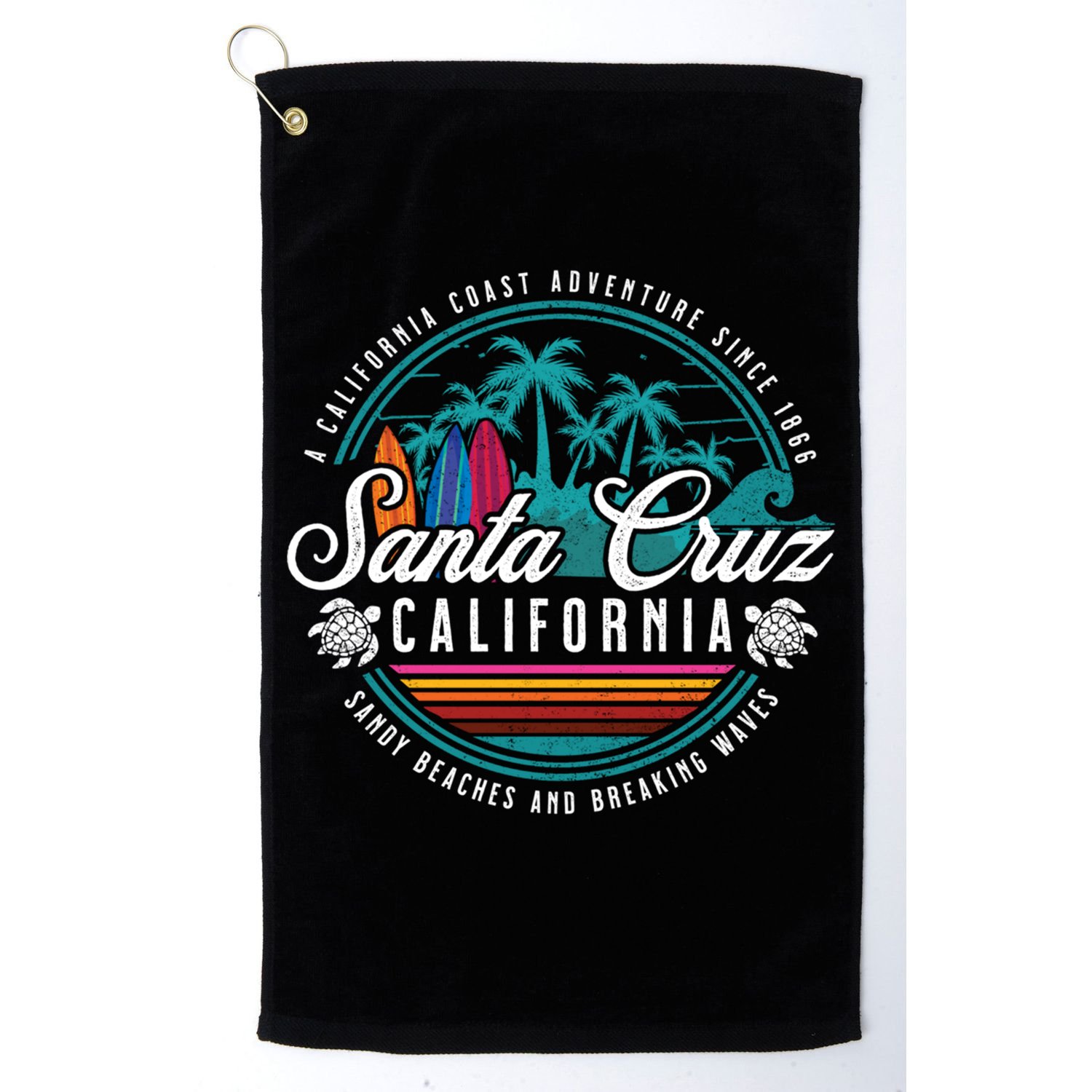 Retro Santa Cruz California Sandy Beaches Breaking Waves Gift Golf Towel