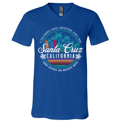 Retro Santa Cruz California Sandy Beaches Breaking Waves Gift V-Neck T-Shirt