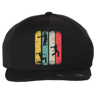 Retro Style Cricket Player Silhouette Sports Wool Snapback Cap