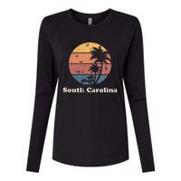 Retro South Carolina Vintage Sunset & Palm Trees Womens Cotton Relaxed Long Sleeve T-Shirt