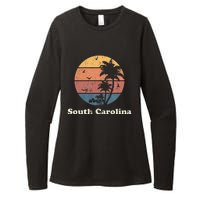 Retro South Carolina Vintage Sunset & Palm Trees Womens CVC Long Sleeve Shirt