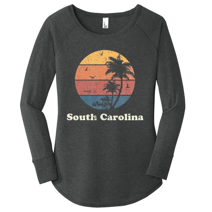 Retro South Carolina Vintage Sunset & Palm Trees Women's Perfect Tri Tunic Long Sleeve Shirt