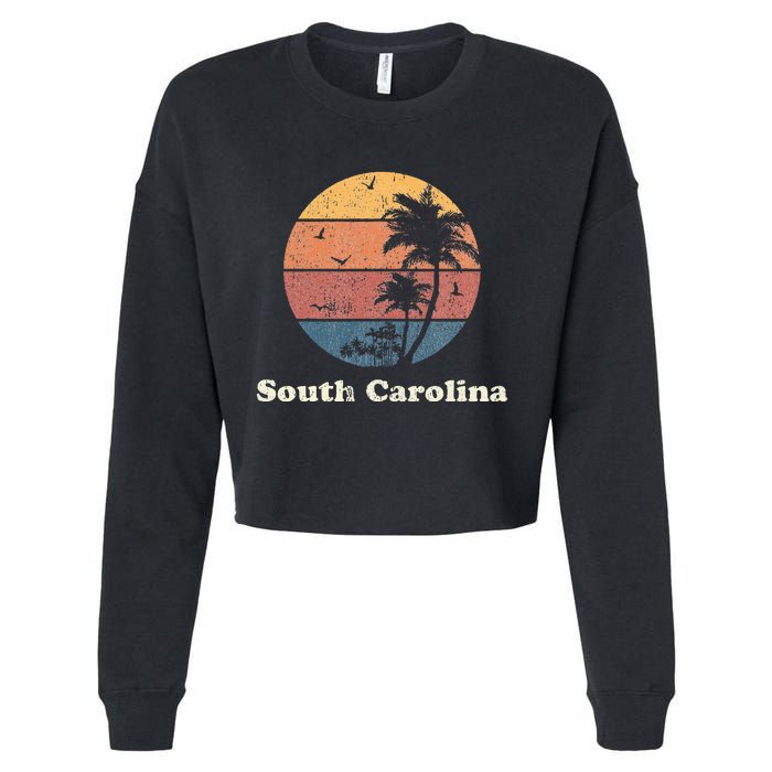 Retro South Carolina Vintage Sunset & Palm Trees Cropped Pullover Crew