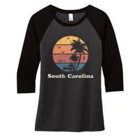 Retro South Carolina Vintage Sunset & Palm Trees Women's Tri-Blend 3/4-Sleeve Raglan Shirt