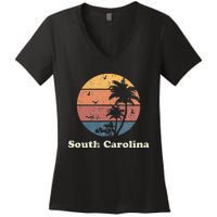 Retro South Carolina Vintage Sunset & Palm Trees Women's V-Neck T-Shirt