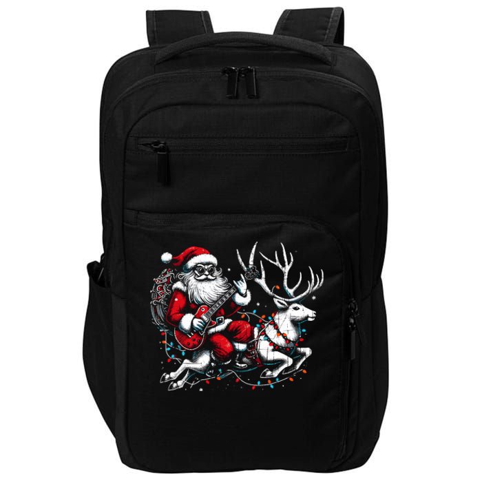 Rock Santa Claus Playing Guitar Rock And Roll Christmas Impact Tech Backpack