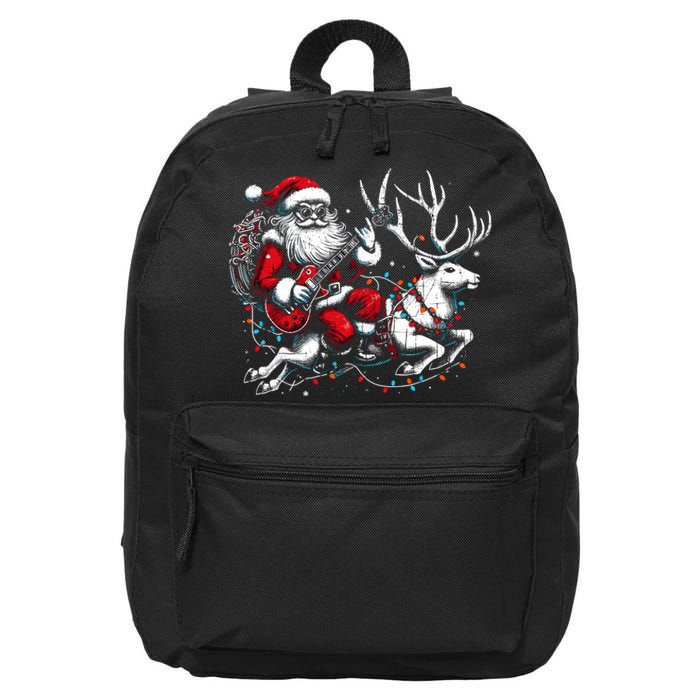 Rock Santa Claus Playing Guitar Rock And Roll Christmas 16 in Basic Backpack