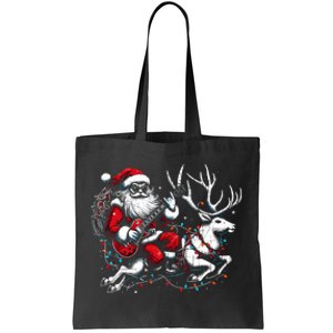 Rock Santa Claus Playing Guitar Rock And Roll Christmas Tote Bag