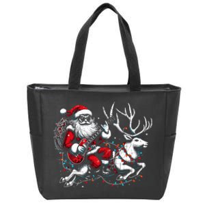 Rock Santa Claus Playing Guitar Rock And Roll Christmas Zip Tote Bag