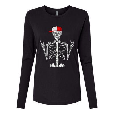 Rocker Skeleton Cap Cool Halloween Punk Rock Womens Cotton Relaxed Long Sleeve T-Shirt