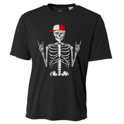 Rocker Skeleton Cap Cool Halloween Punk Rock Cooling Performance Crew T-Shirt