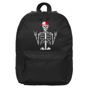 Rocker Skeleton Cap Cool Halloween Punk Rock 16 in Basic Backpack